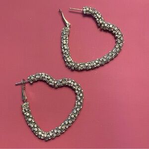 Crystal heart hoops -silver